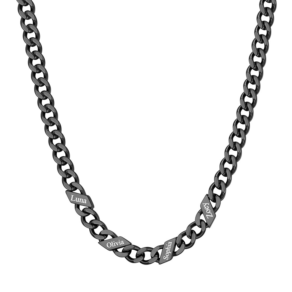 Custom 1-6 Names Cuban Chain Necklace 5mm 4 names Black Plated