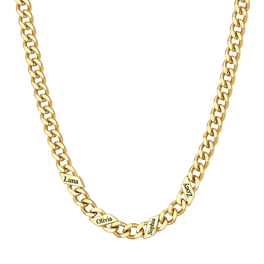 Custom 1-6 Names Cuban Chain Necklace 5mm 4 names Gold Plated