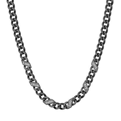 Custom 1-6 Names Cuban Chain Necklace 5mm 6 names Black Plated