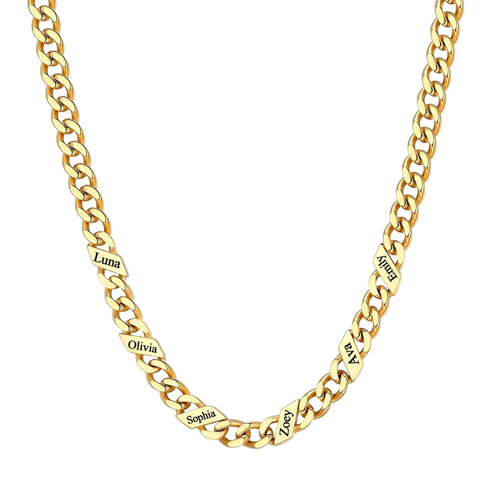 Custom 1-6 Names Cuban Chain Necklace 5mm 6 names Gold Plated