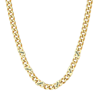 Custom 1-6 Names Cuban Chain Necklace 5mm 6 names Gold Plated
