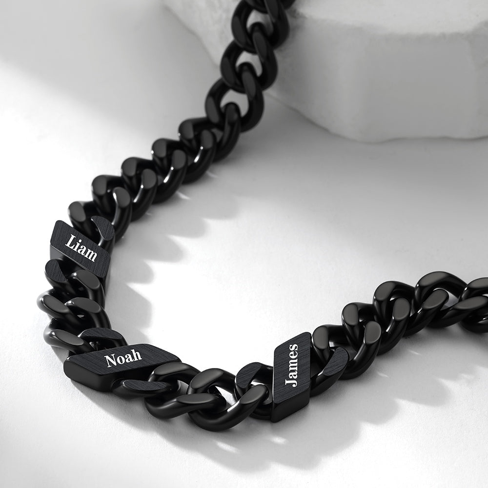 Custom 1-6 Names Cuban Chain Necklace 7/9/12MM in black plated
