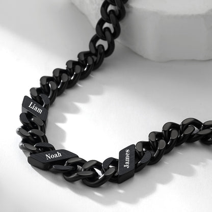 Custom 1-6 Names Cuban Chain Necklace 7/9/12MM in black plated