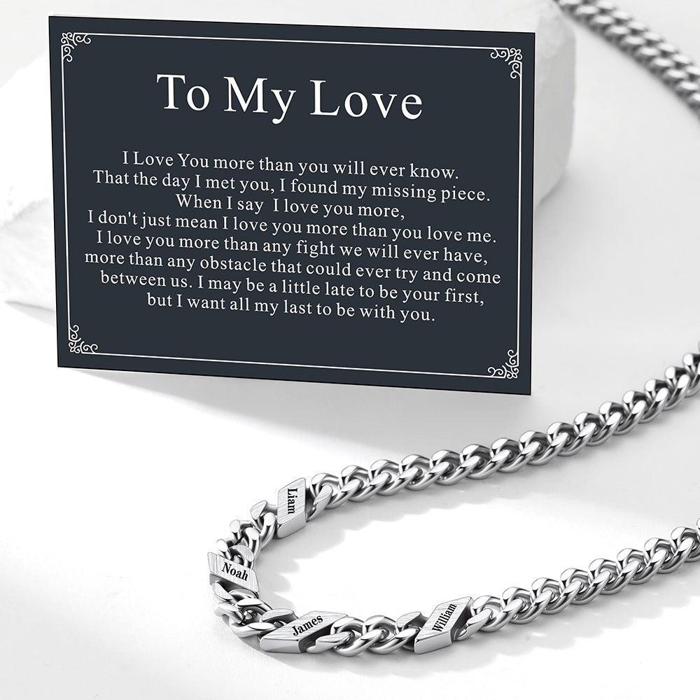 Custom 1-6 Names Cuban Chain Necklace 7/9/12MM with greeting card