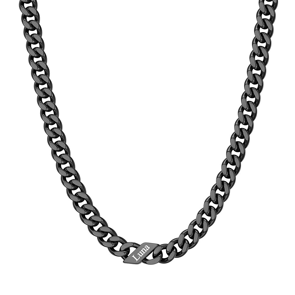 Custom 1-6 Names Cuban Chain Necklace 7mm 1 name Black Plated