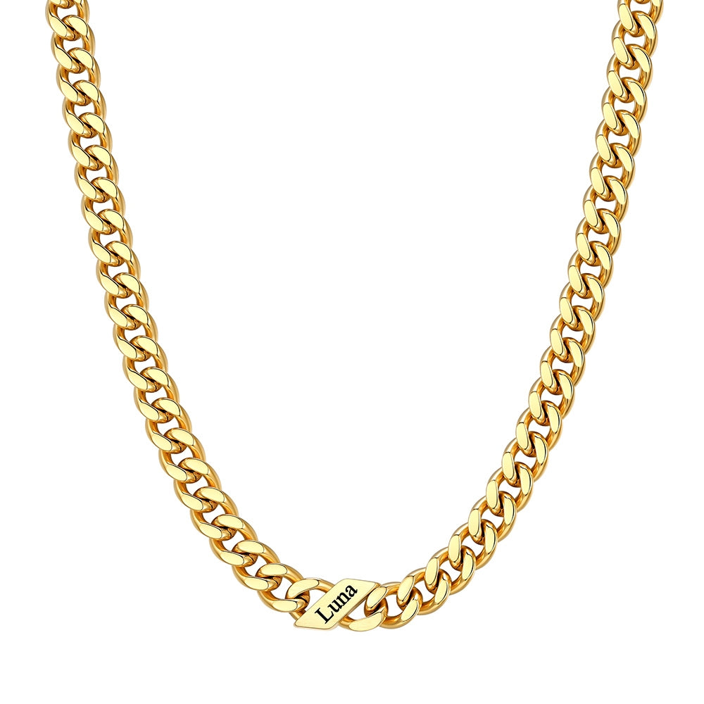 Custom 1-6 Names Cuban Chain Necklace 7mm 1 name Gold Plated