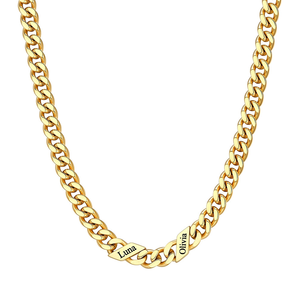 Custom 1-6 Names Cuban Chain Necklace 7mm 2 names Gold Plated