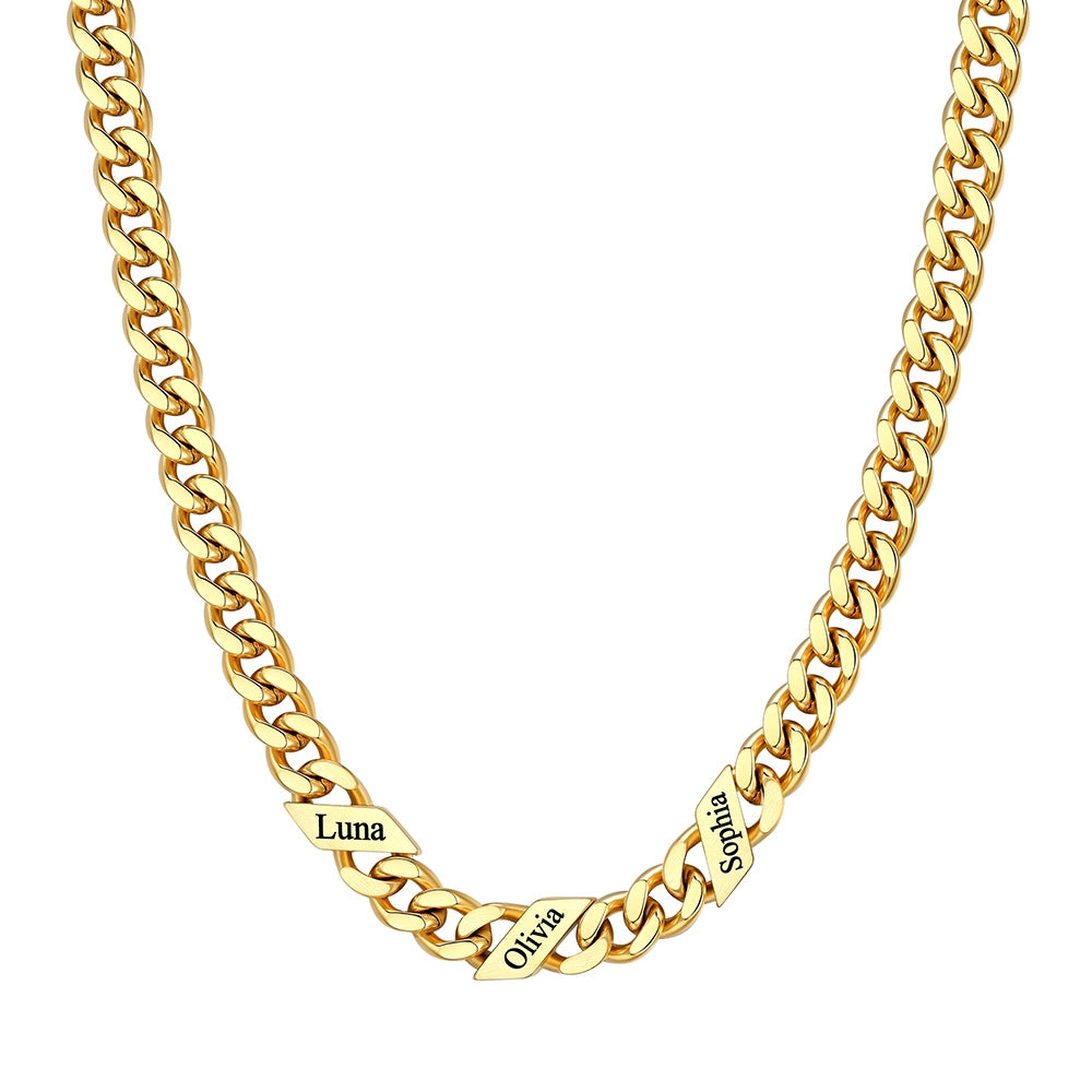 Custom 1-6 Names Cuban Chain Necklace 7mm 3 names Gold Plated