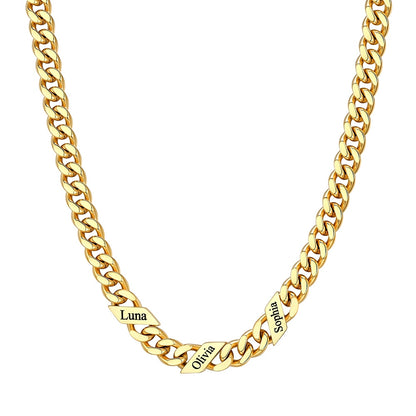 Custom 1-6 Names Cuban Chain Necklace 7mm 3 names Gold Plated
