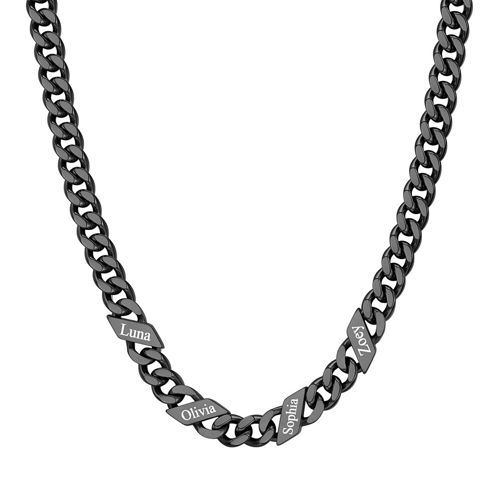 Custom 1-6 Names Cuban Chain Necklace 7mm 4 names Black Plated
