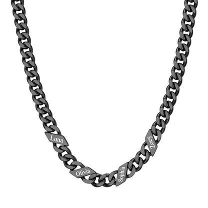 Custom 1-6 Names Cuban Chain Necklace 7mm 4 names Black Plated