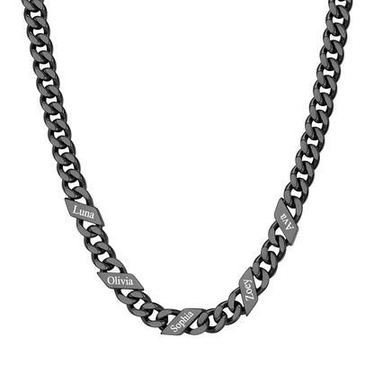 Custom 1-6 Names Cuban Chain Necklace 7mm 5 names Black Plated