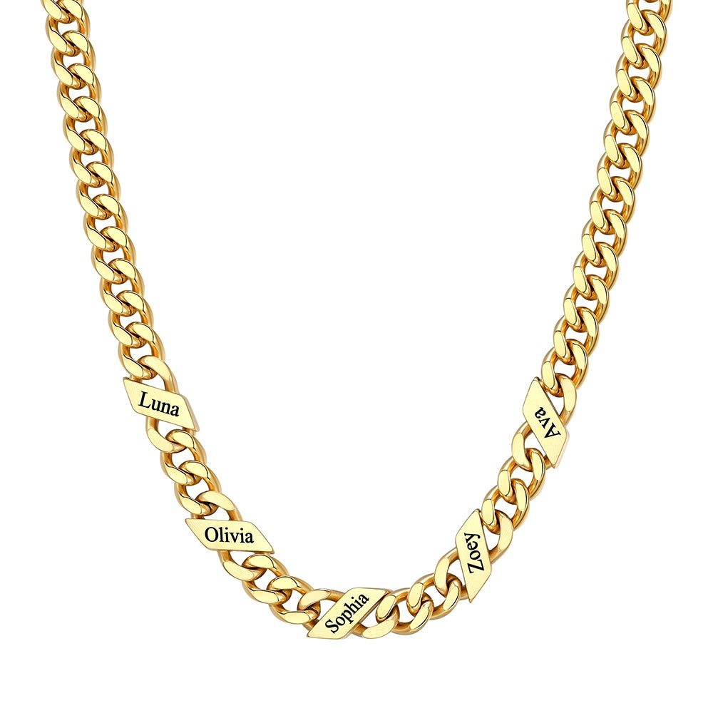 Custom 1-6 Names Cuban Chain Necklace 7mm 5 names Gold Plated
