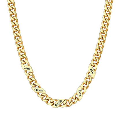 Custom 1-6 Names Cuban Chain Necklace 7mm 5 names Gold Plated