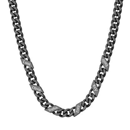 Custom 1-6 Names Cuban Chain Necklace 7mm 6 names Black Plated