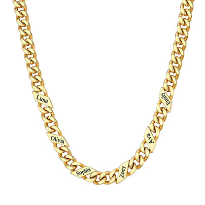 Custom 1-6 Names Cuban Chain Necklace 7mm 6 names Gold Plated