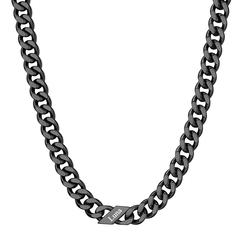 Custom 1-6 Names Cuban Chain Necklace 9mm 1 name Black Plated