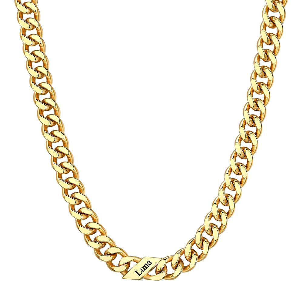 Custom 1-6 Names Cuban Chain Necklace 9mm 1 name Gold Plated