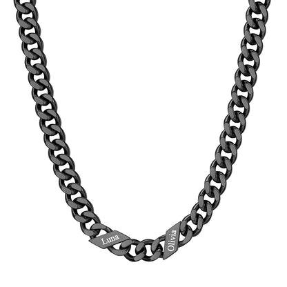 Custom 1-6 Names Cuban Chain Necklace 9mm 2 names Black Plated