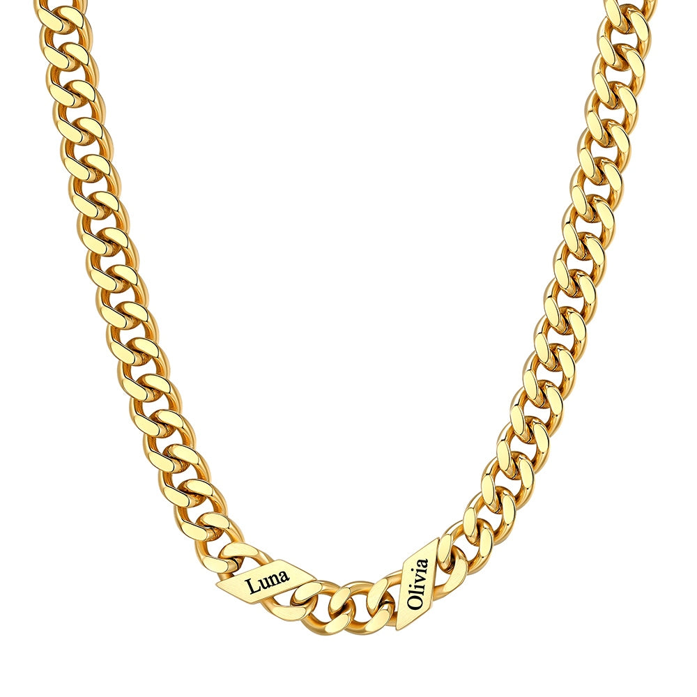 Custom 1-6 Names Cuban Chain Necklace 9mm 2 names Gold Plated