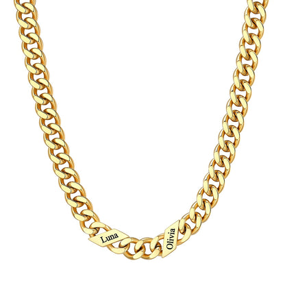 Custom 1-6 Names Cuban Chain Necklace 9mm 2 names Gold Plated