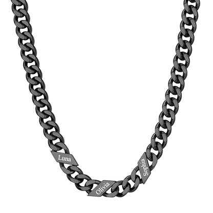 Custom 1-6 Names Cuban Chain Necklace 9mm 3 names Black Plated
