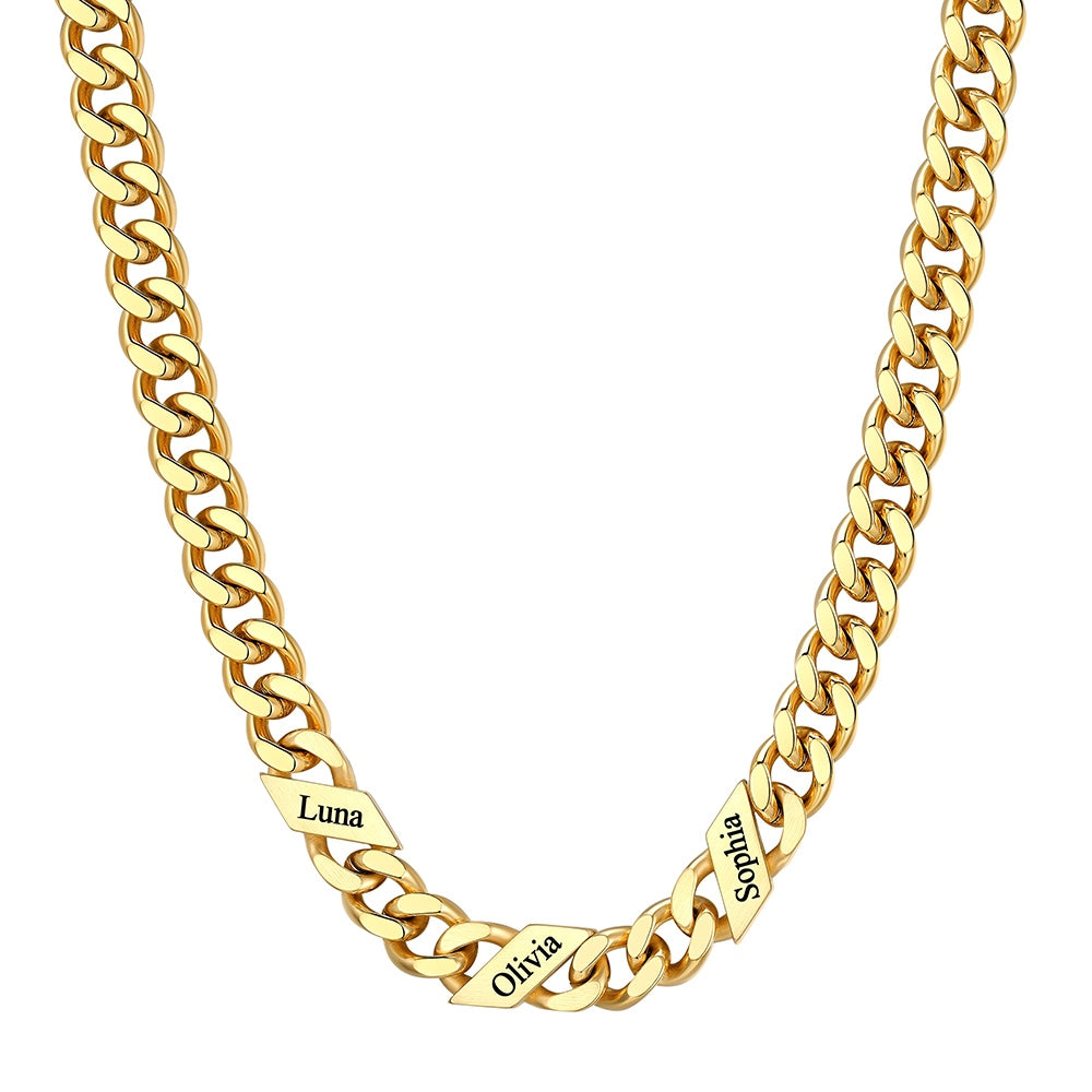 Custom 1-6 Names Cuban Chain Necklace 9mm 3 names Gold Plated