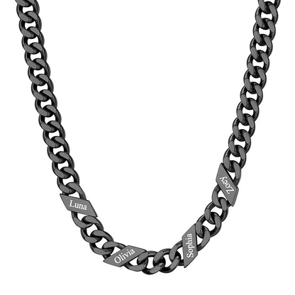 Custom 1-6 Names Cuban Chain Necklace 9mm 4 names Black Plated