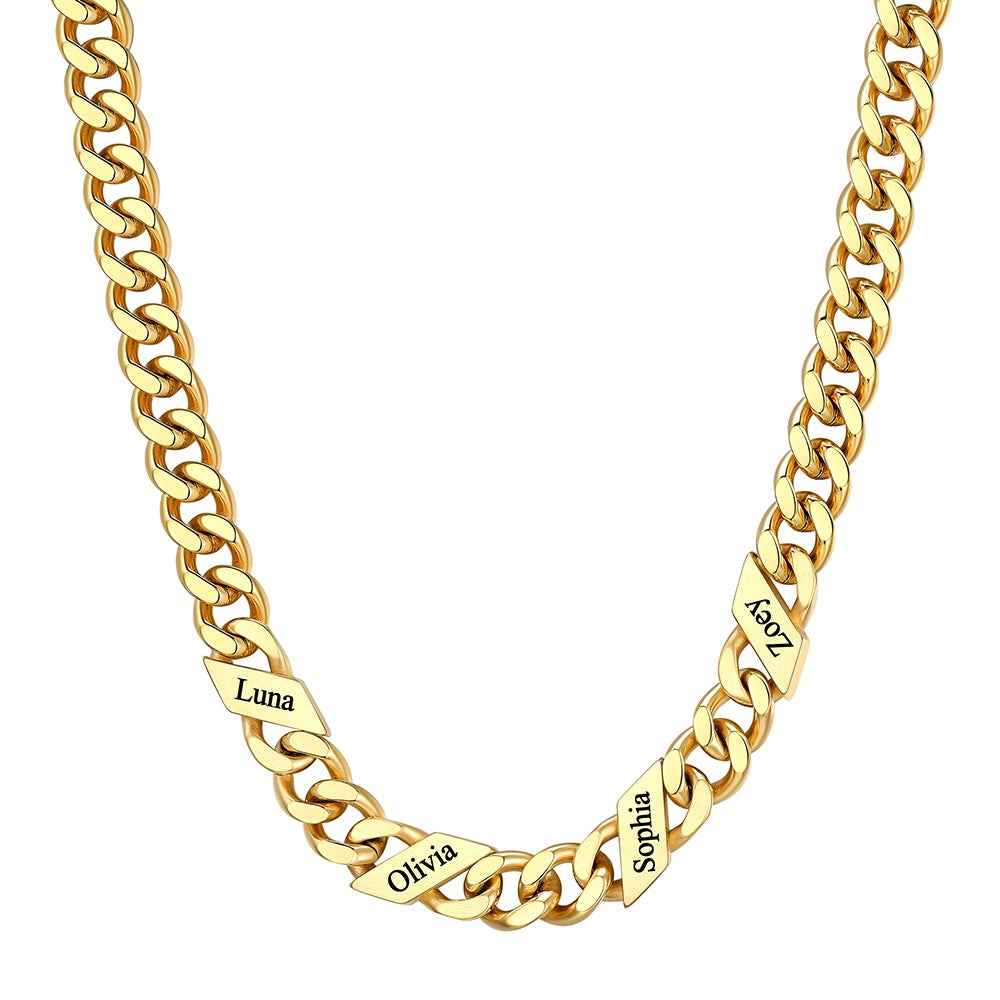 Custom 1-6 Names Cuban Chain Necklace 9mm 4 names Gold Plated