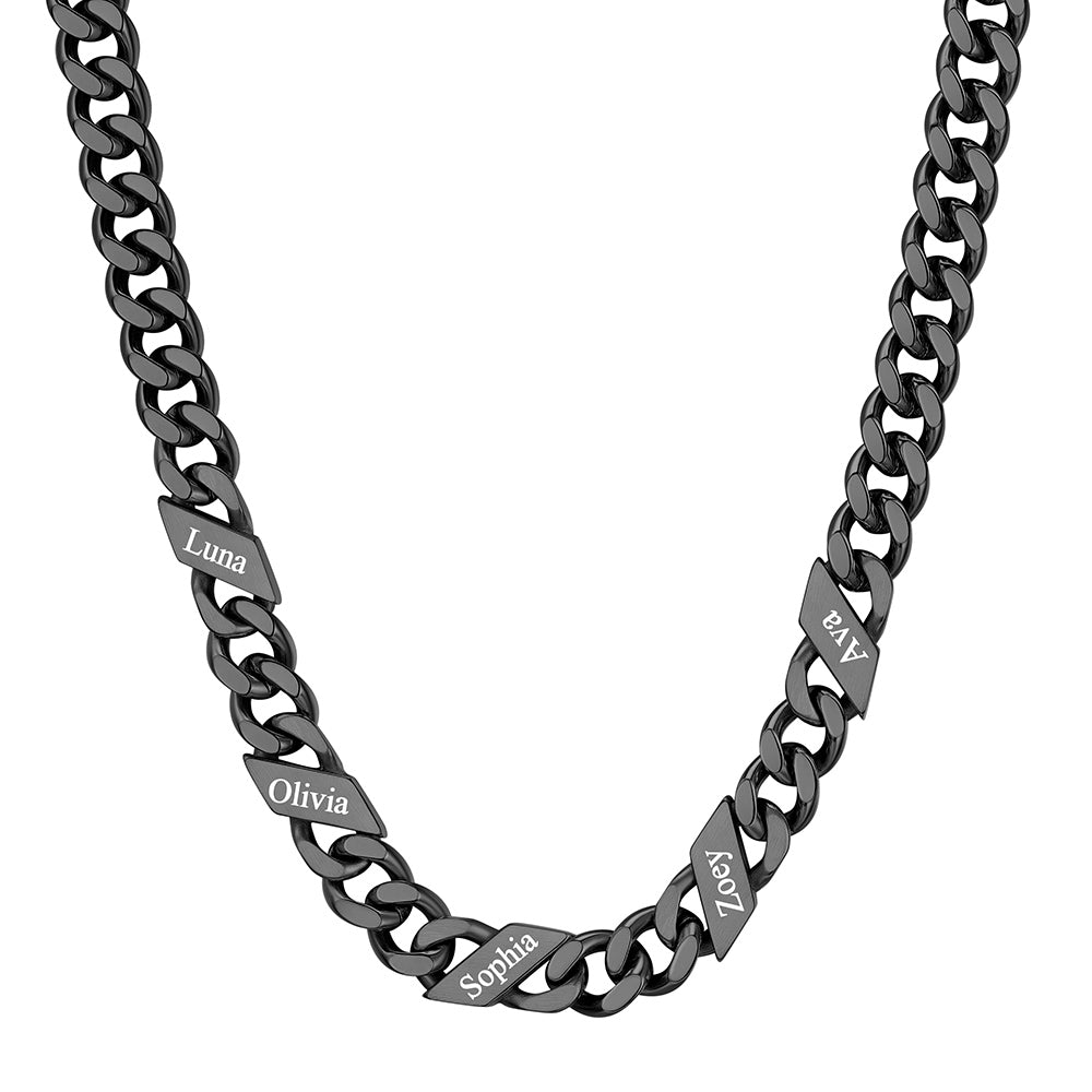 Custom 1-6 Names Cuban Chain Necklace 9mm 5 names Black Plated