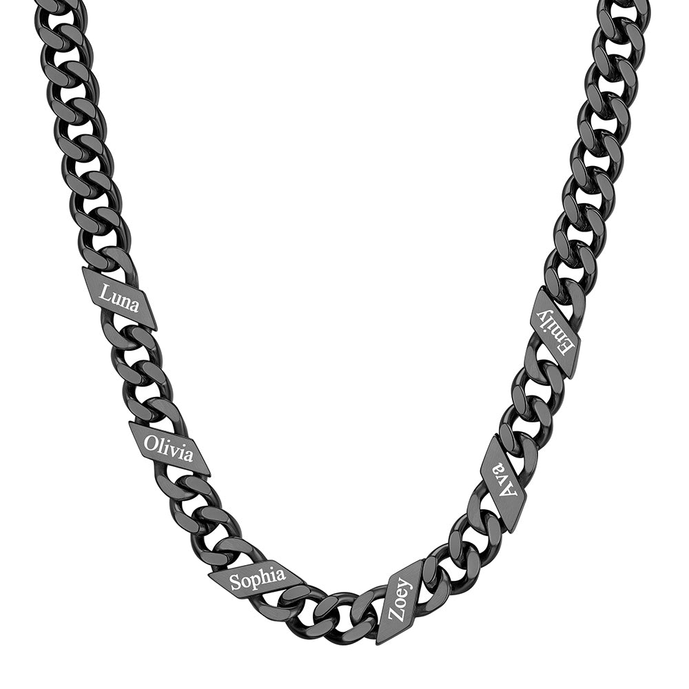 Custom 1-6 Names Cuban Chain Necklace 9mm 6 names Black Plated