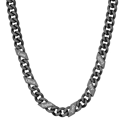 Custom 1-6 Names Cuban Chain Necklace 9mm 6 names Black Plated