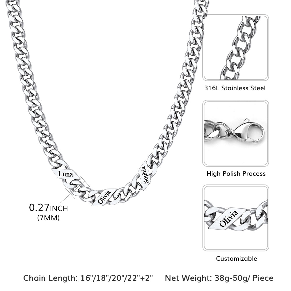 Custom 1-6 Names Cuban Chain Necklace Dimension, Durable