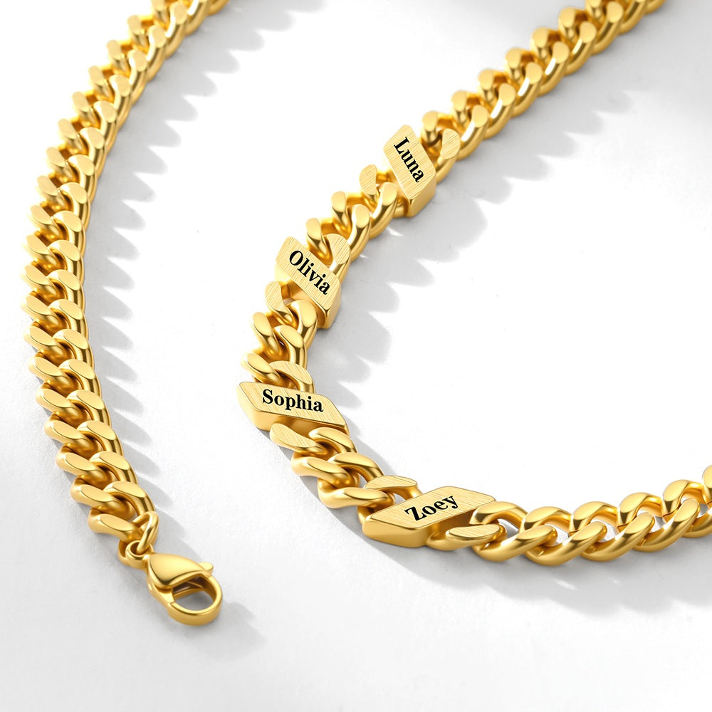 Custom 1-6 Names Cuban Chain Necklace  Gold Plated