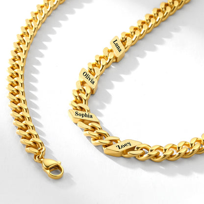 Custom 1-6 Names Cuban Chain Necklace  Gold Plated