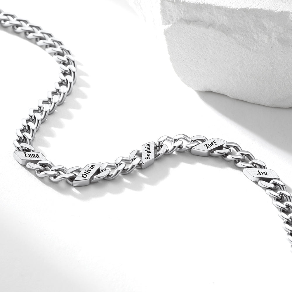 Custom 1-6 Names Cuban Chain Necklace in Stainless Steel