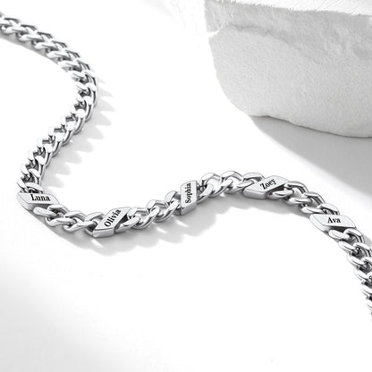 Custom 1-6 Names Cuban Chain Necklace in Stainless Steel