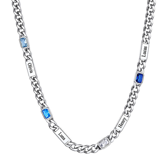 Custom 1-6 Names Cuban Chain Necklace with Birthstone 5MM