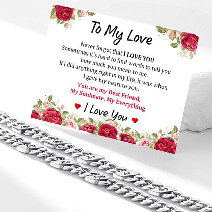 Custom 1-6 Names Cuban Chain Necklace with greeting card