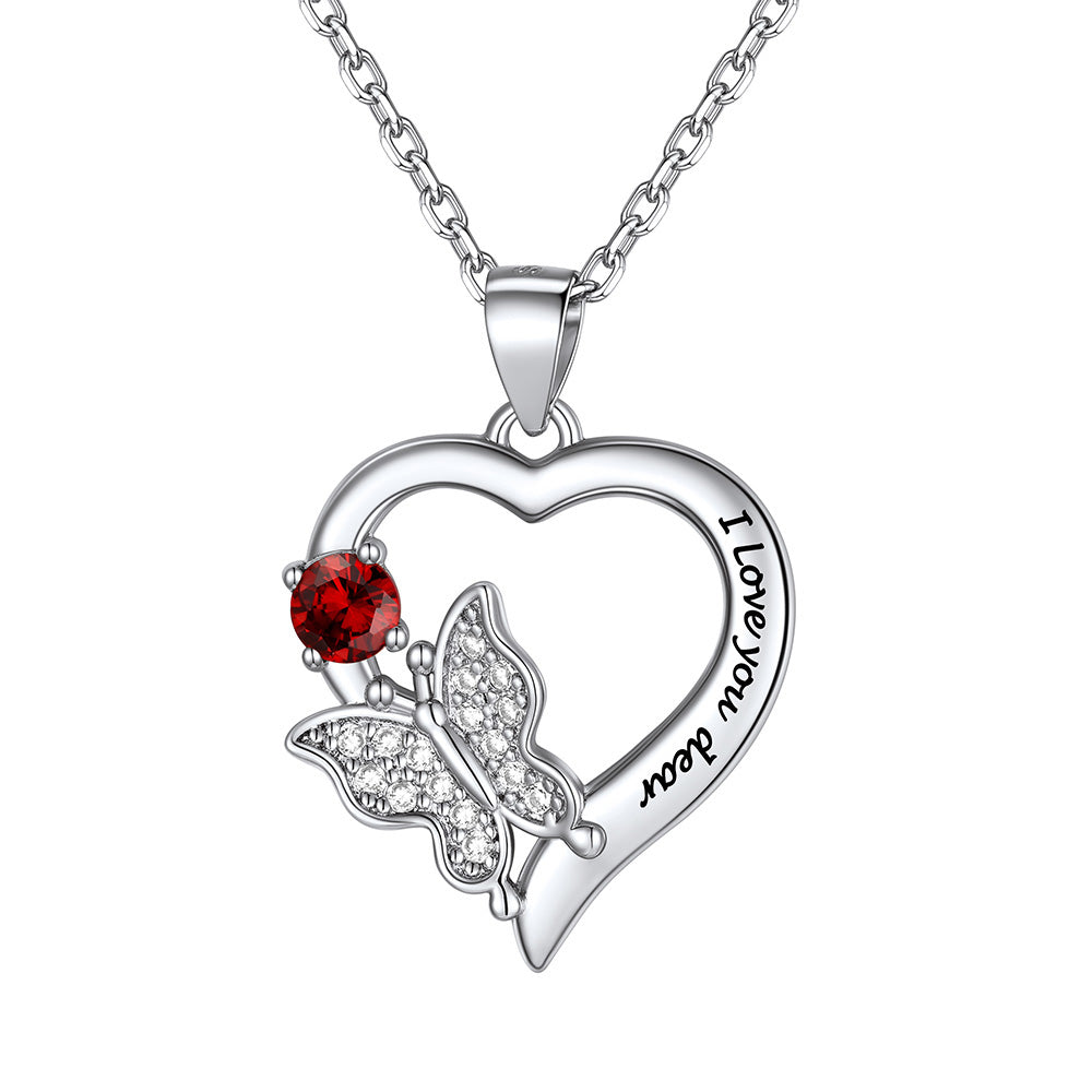 Custom 1 Birthstone Butterfly Heart Necklace 