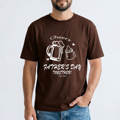 Custom 1 Name Cheers Bottle T Shirt for Dad Brown