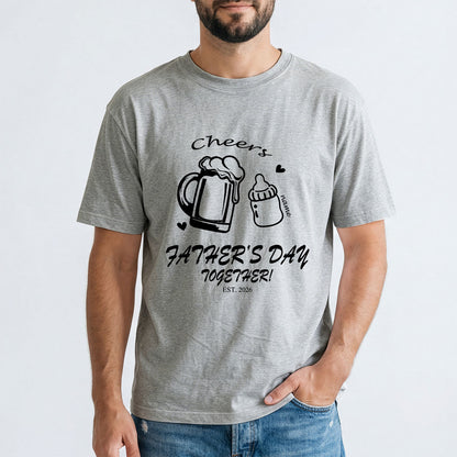 Custom 1 Name Cheers Bottle T Shirt for Dad Grey