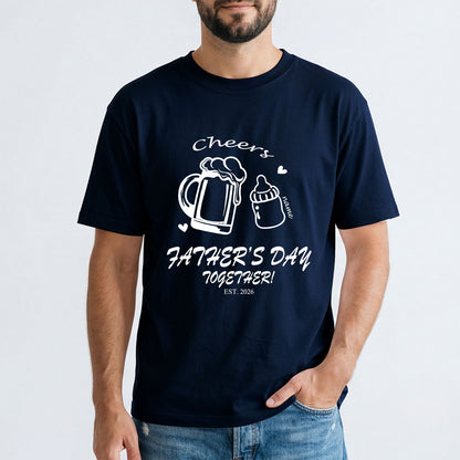 Custom 1 Name Cheers Bottle T Shirt for Dad Light Navy Blue