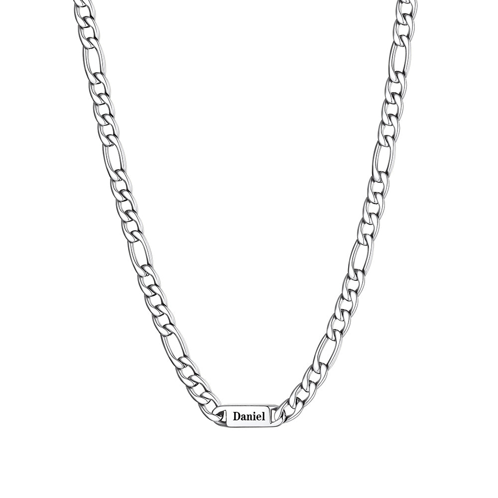 Custom 1 Name Figaro Chain Necklace 7mm