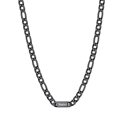 Custom 1 Name Figaro Chain Necklace Black Plated 7mm