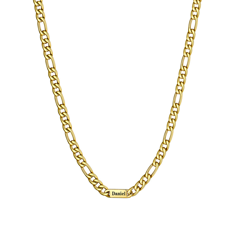 Custom 1 Name Figaro Chain Necklace Gold Plated