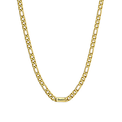 Custom 1 Name Figaro Chain Necklace Gold Plated