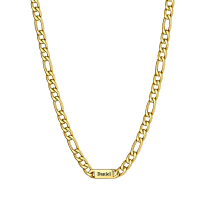 Custom 1 Name Figaro Chain Necklace Gold Plated 7mm