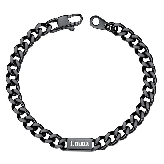 Custom 1 Names Cuban Chain Bracelet 5mm Black Plated on a white background