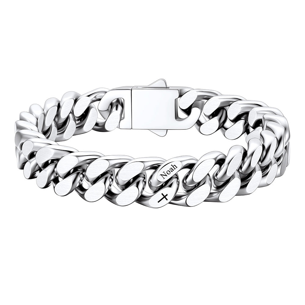 Custom 1 Names Cuban Link Bracelet with Cross